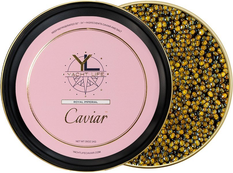 Royal Imperial caviar tin with Yacht Life Caviar label