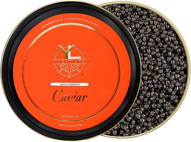 Royal Siberian caviar tin with Yacht Life Caviar label
