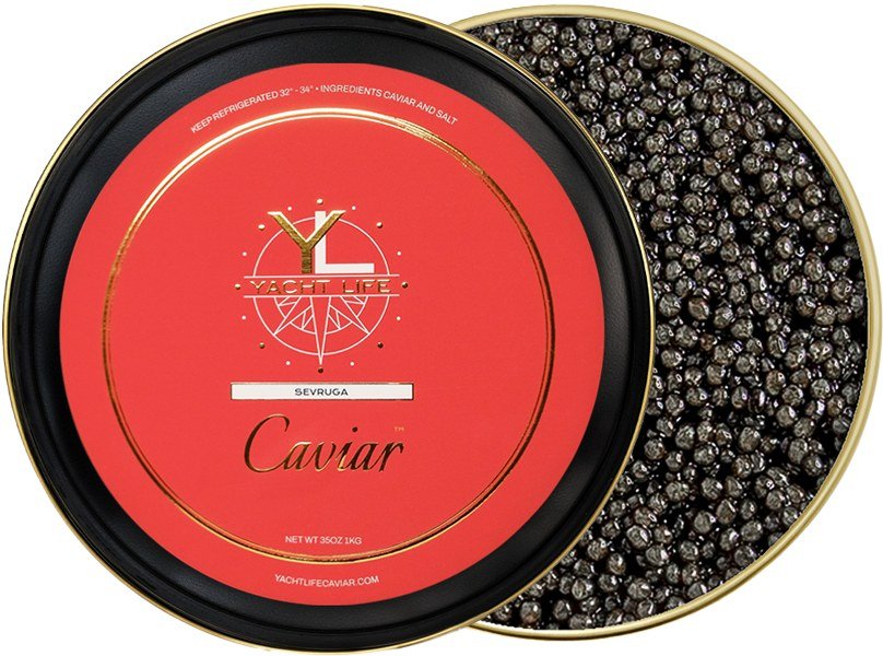 Sevruga caviar tin with Yacht Life Caviar label